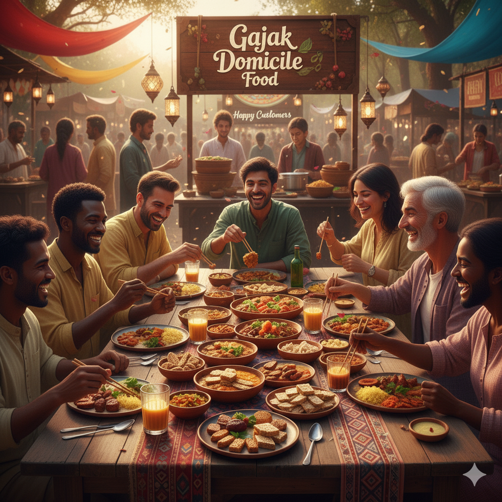 Happy customers enjoying Gajak Domicile food